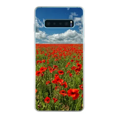 Produktbild von MuchoWow® Handyhülle Schutzhülle Hülle für Samsung Galaxy S10 Plus Schneeweiße Wolken über einem Mohnblumenfeld Silikon Softcase Handy Hülle - Schutzhülle