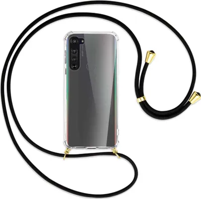 Produktbild von Handykette Backcover-Schutzhülle mit Band (Metall goldfarben) für Motorola Edge - schwarz