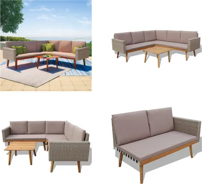 Produktbild von vidaXL 4 tlg. Garten Lounge Set mit Auflagen Poly Rattan Grau - Gartenmöbel-Set - Gartenmöbel-Sets - Gartensofa - Gartensofas