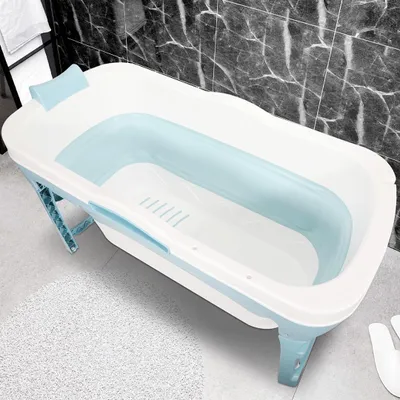 Immagine prodotto di ISOISL Vasca da bagno pieghevole, 118x60x50 cm, blu, realizzata in plastica PP e TPE, con coperchio, salvaspazio, per adulti