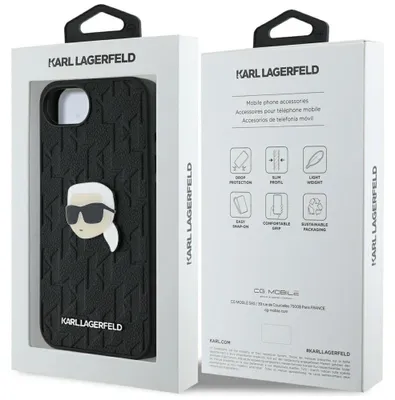 Produktbild von KARL LAGERFELD case passend für IPHONE 16e (SE 4 2025) KLHCPSE4PGKLKIPK (PU Monogram K. Head Pin) black