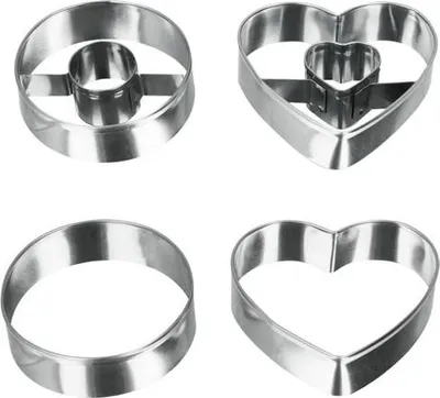 Produktbild von Ausstecher 5,5 cm x 4 Edelstahl rund und Herz - Metaltex
