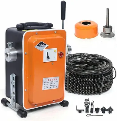 Produktbild von 750W Elektrische Rohrreinigungsmaschine für ?20-110mm Rohrleitungen, Spirale Abfluss Rohrreinigungsspirale, Abflussspirale mit 6 Auswechselbare Schneiden & 2 Manganstahl Seile Rosten