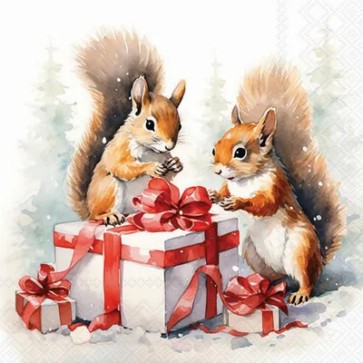 Produktbild von Servietten Weihnachten Eichhörnchen 33x33cm Papierservietten Tischdeko Decoupage