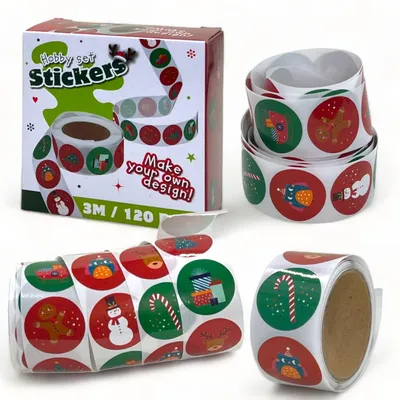 Weihnachtssticker-Set, 360 Stück, Ø25mm, 8 Motive, rund, Papier