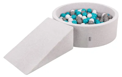 Produktbild von KiddyMoon spielplatz aus schaumstoff mit rund bällebad (200 bälle) ballgruben für babys spielbad hindernisläufen, hergestellt in der eu, hellgrau:grau/weiß/türkis