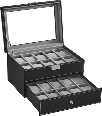 Produktbild von Famanu Uhrenbox für 20 Uhren - Schwarz/Grau