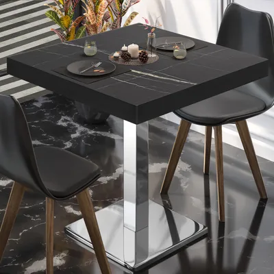 Produktbild von BM | Bistrotisch | B:T:H 60 x 60 x 77 cm | Schwarz Marmor / Edelstahl | Quadratisch | Schwarzer Rand | Bistro Tisch Esstisch