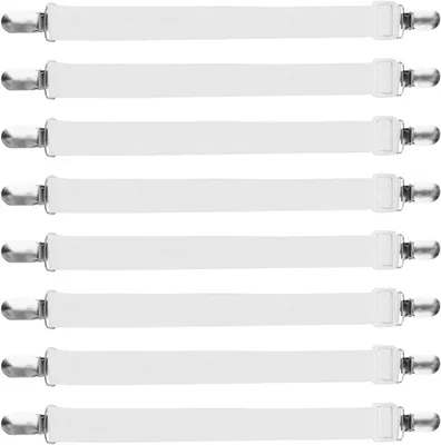 Produktbild von 8 Stück Bettlakenspanner Verstellbar - Bettlaken Spanner Elastische Lakenspanner mit Metallclip, Elastische Bettlakenklammern, Bettlaken Spanngurte für Matratze, Bügelbrett oder Sofa,Bettlaken,Krippe