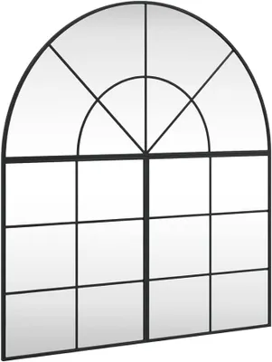 Imagen del producto de Espejo de pared negro, 100x110 cm, con forma arqueada. Espejo grande con marco de hierro, ideal para pasillos, salones y dormitorios. Elegante espejo de pared para pasillos, espejo decorativo para colgar