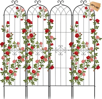 Image de VEVOR Treillis, 220 x 52,5 cm, lot de 4, support métallique avec surface thermolaquée et mécanisme de verrouillage, aide à la grimpe, treillis de jardin, treillis pour fleurs, légumes et roses