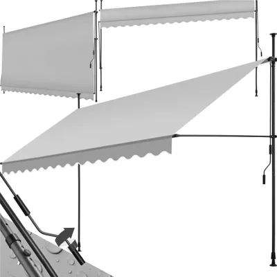 Two awnings are shown, one extended and one retracted, against a white background.