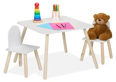 Kindertisch-Set mit 2 Stühlen, 3-teilig, Weiß-Natur