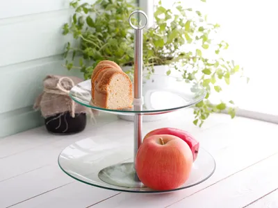 Obrázek produktu pro Skleněná miska na ovoce TORT STAND SERVING PLATE CUPBOARD 2 úrovně