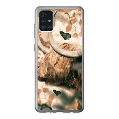 Produktbild von MuchoWow® Handyhülle Schutzhülle Hülle für Samsung Galaxy A52 5G Schottische Highlander - Schmetterlinge - Blätter Silikon Softcase Handy Hülle - Umschlag