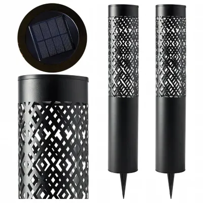 Produktbild von 2 Solar-Gartenlampen, Masthöhe 71 cm, dekorative Fackellaterne