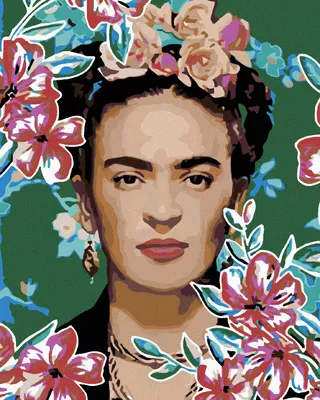 A portrait of Frida Kahlo surrounded by flowers.