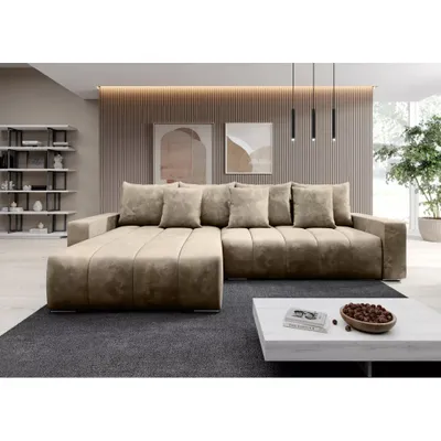 Produktbild von Ecksofa PIANO L-form Polsterecke mit Schlaffunktion und Bettkasten, Farbe Dunkelbeige Monolith 15, Couchgarnitur, Sofagarnitur, Schlafsofa, Wohnzimmer sofa