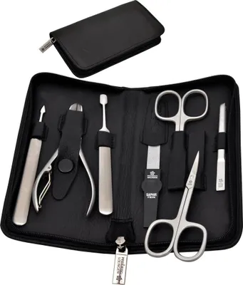Image de Pfeilring Étui de manucure, nappa, noir, 7 pcs., remplissage INOX