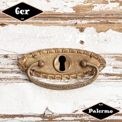 Produktbild von Schubladengriff,Serie "Palermo",6er Pack | Eisen in Messing pat. | H4,5xB9,5cm