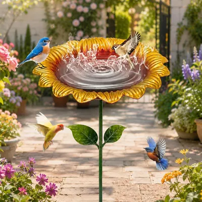 Produktbild von Vogeltränke Stehend Metall Sonnenblume 64 cm mit Erdspieß