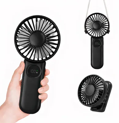Produktbild von Mepham Handventilator, Mini Ventilator USB Aufladbar, 3000mAh 5–20H Akku, 5 Stufen, 180° Faltbar, Leiser Taschenventilator für Reise Büro Camping, 3-in-1 Halslüfter Tischventilator (Schwarz)