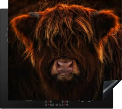 Produktbild von KitchenYeah© Herdabdeckplatte Schottischer Highlander - Kuh - Porträt - Tiere , 60x52cm, Küche Deko, Glaskeramikkochfeld Herdabdeckung, Abdeckplatte fùr Kochfeld