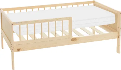 Obrázek produktu pro ML-Design dětská postel s matrací, 70x140 cm, přírodní, domácí postel s lamelovým roštem a ochranou proti vypadnutí, jednolůžko z masivu pro děti, chlapce a dívky