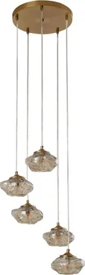 Produktbild von Lindby Hängelampe Piatra, Ø45cm, 5-flg, amber/messing, Glas