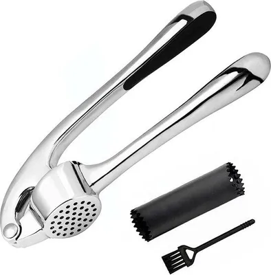 Produktbild von Famanu Knoblauchpresse Ergonomisch mit Reinigungsbürste - Silber