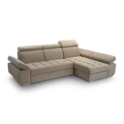 Produktbild von Ecksofa BIANCA - Couch L-Form mit Schlaffunktion & Bettkasten, Eckseite rechts, Velours Stoff in Beige