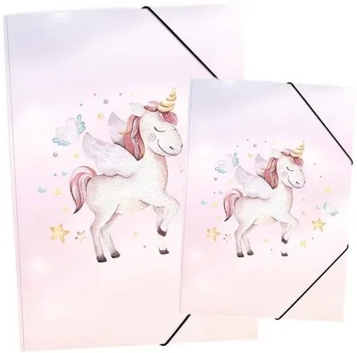 Produktbild von itenga Gummizugmappe Zeichenmappe A4 und A3 Motiv Einhorn Wasserfarben Set