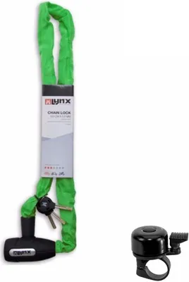 Produktbild von Lynx Kettenschloss Fahrradschloss Schloss Sicherheitsschloss 1000 mm Gün inkl. Fahrradklingel