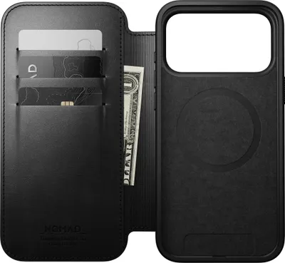 Zdjęcie produktu dla Etui na telefon z klapką do iPhone 17 Pro Max, Nomad Modern Leather Folio Horween Series z MagSafe, czarne