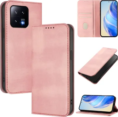 Image de Etui pour Xiaomi 13, étui en cuir vintage avec protection RFID, fentes pour cartes, support Rose