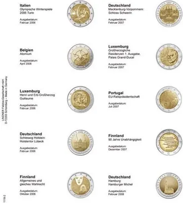 Produktbild von Lindner 1118-2 Vordruckblatt 2 EURO Gedenkmünzen chronologisch: Italien 2006 – Deutschland 2008