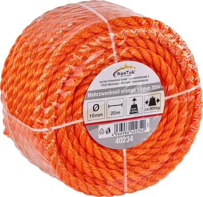 Produktbild von Kestek Mehrzweckseil orange 10 mm, Robustes Seil 20 m für vielseitige Anwendungen