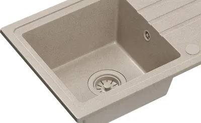Produktbild von VBChome Spülbecken Granit Beige mit Armatur 70 x 44 cm Einzelbecken Einbauspüle Gesprenkelt Reversibel Granitspüle Beige Siphon Waschbecken Beige Armatur