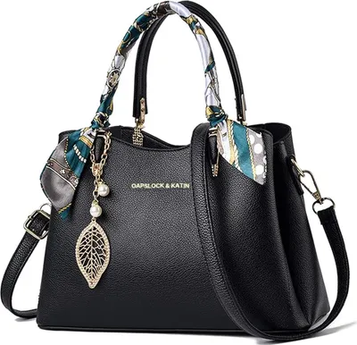 Produktbild von STILVORA Handtaschen, Damen Handtasche, Vielseitige Hand-, Schulter- & Umhängetasche mit dekorativem Schal, modisch & elegant, perfekt für Alltag, Büro, Shopping oder Freizeit, Schwarz