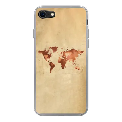 Produktbild von MuchoWow® Handyhülle Schutzhülle Hülle für iPhone 8 Weltkarte - Herz - Braun Silikon Softcase Handy Hülle - Schutzhaube
