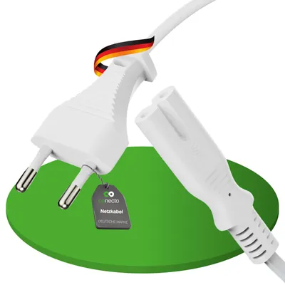 Produktbild von conecto Stromkabel Netzkabel 2 Polig, 2,0m, Eurostecker Netzstecker Typ C auf IEC C7 Buchse Euro 8 Stecker, Netzteil Strom Kabel für Haushaltsgeräte,