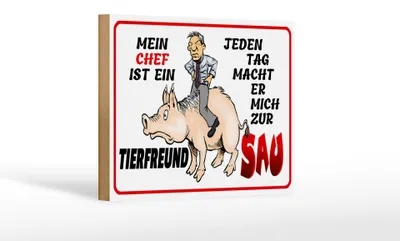 Produktbild von Holzschild Spruch 18x12cm Chef ist Tierfreund macht mich