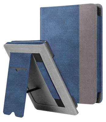 Produktbild von Fintie Hülle kompatibel für Tolino Shine 3 2018 / Kobo Clara HD/Kobo Nia - Kickstand Schutzhülle mit Kartenfach Handschlaufe und Auto Sleep/Wake Funktion, Jeansoptik Blau