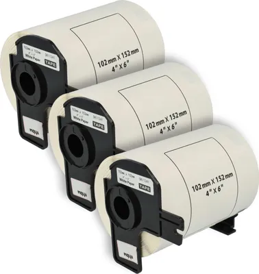 Produktbild von vhbw 3x Rolle mit Halter 102mm x 152mm (200 Etiketten) kompatibel mit Brother PT QL-1050, QL1050N, QL-1060, QL1060N Drucker - Standard Weiß