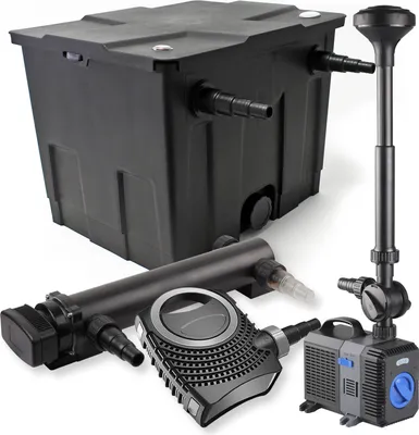 Produktbild von SunSun Komplettset: CBF-350 Teichfilter bis 12000 L Teichfilteranlage Durchlauffilter, NEO10000 Teichpumpe 10000l/h 80W, CUV-336 Teichklärer UVC Klärer mit 36W, CTP-5003 Springbrunnenpumpe 5000l/h 30W