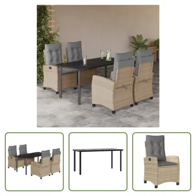 Produktbild von The Living Store 5-tlg. Garten-Essgruppe mit Kissen Beigemischung Poly Rattan