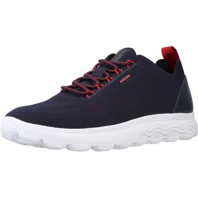 A single blue Geox sneaker with red accents is shown against a white background.