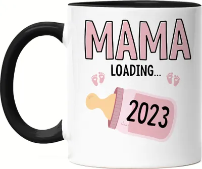 Produktbild von Mama Loading 2023 Tasse Schwarz Geschenk Werdende Mama Babynews Mit Ladebalken Mutterschutz Schwangerschaft Geschenkidee