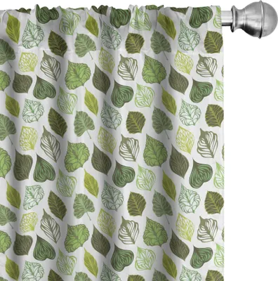 Zdjęcie produktu dla ABAKUHAUS Zasłony liściaste, firanki, motyw wiosenny, zielone cieniowane liście, ozdobione ukośnym wzorem, 2 sztuki 75 x 225 cm, zielone jasnozielone