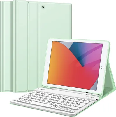 Produktbild von Fintie Tastatur Hülle für iPad 10.2 Zoll (9/8/ 7 Generation - 2021/2020/2019), Schutzhülle mit TPU Rückschale, Pencil Halter und magnetisch Abnehmbarer Tastatur mit QWERTZ Layout, Grün